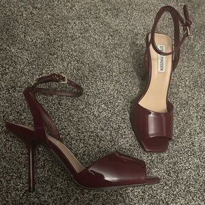 Steve Madden Burgundy Patent Ankle-Strap Stiletto Sandals